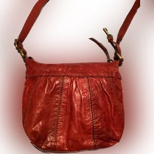 Fossil Floral Embossed Leather Crossbody Shoulder Handbag Bordeaux Red